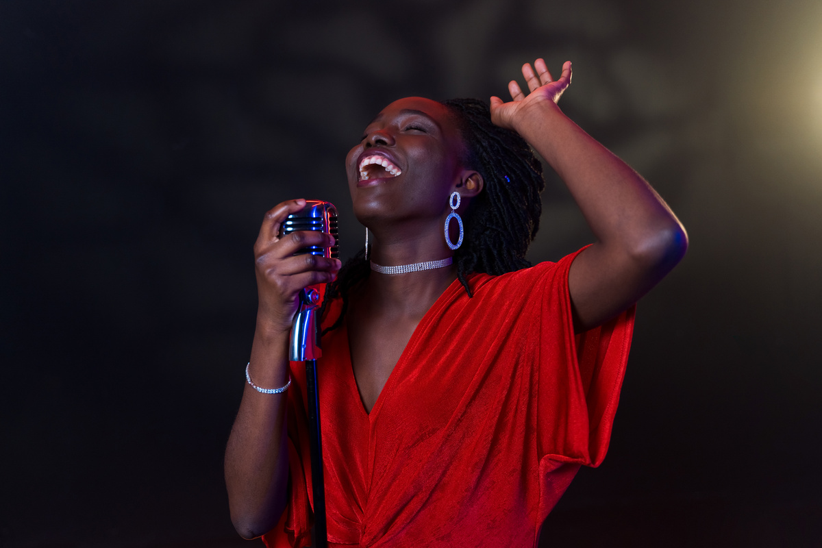 A Woman Singing Emotionally